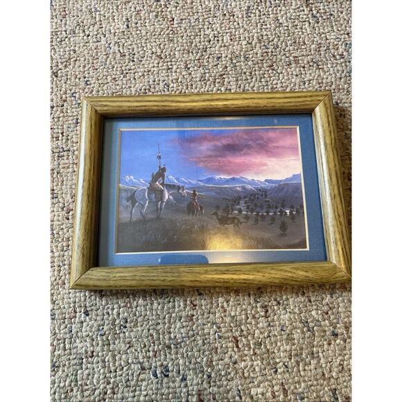 Indian Settlement Art Print Decor Native American Camp Riding Horse Lot Of 2 - Picture 7 of 9